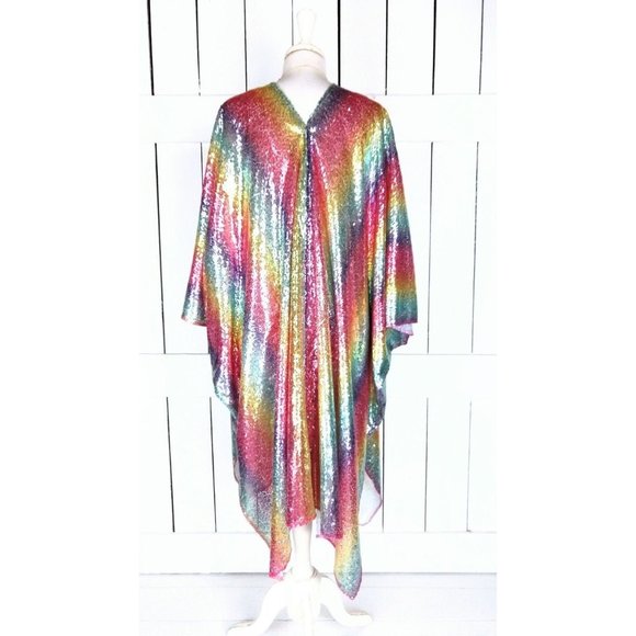 Rainbow striped sequins kimono cardigan jacket - Picture 5 of 6